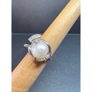 Vintage Style Cultured Pearl CZ Ring 12k Gold Plated Size 7